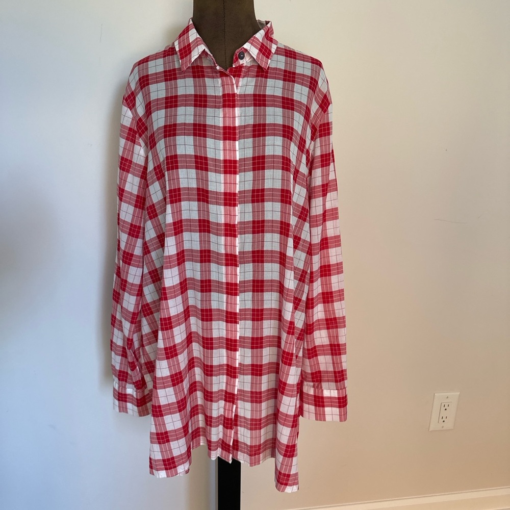 Marina Rinaldi Red and White Plaid Shirt size 3X